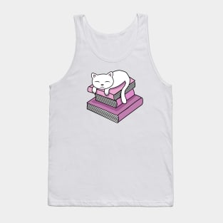 Cat resting on a pile of books Tank Top